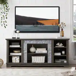 Chateau Abodes - 58" Modern TV Stand Stone Entertainment Console with Open Storage for TV Up to 65" - Gray