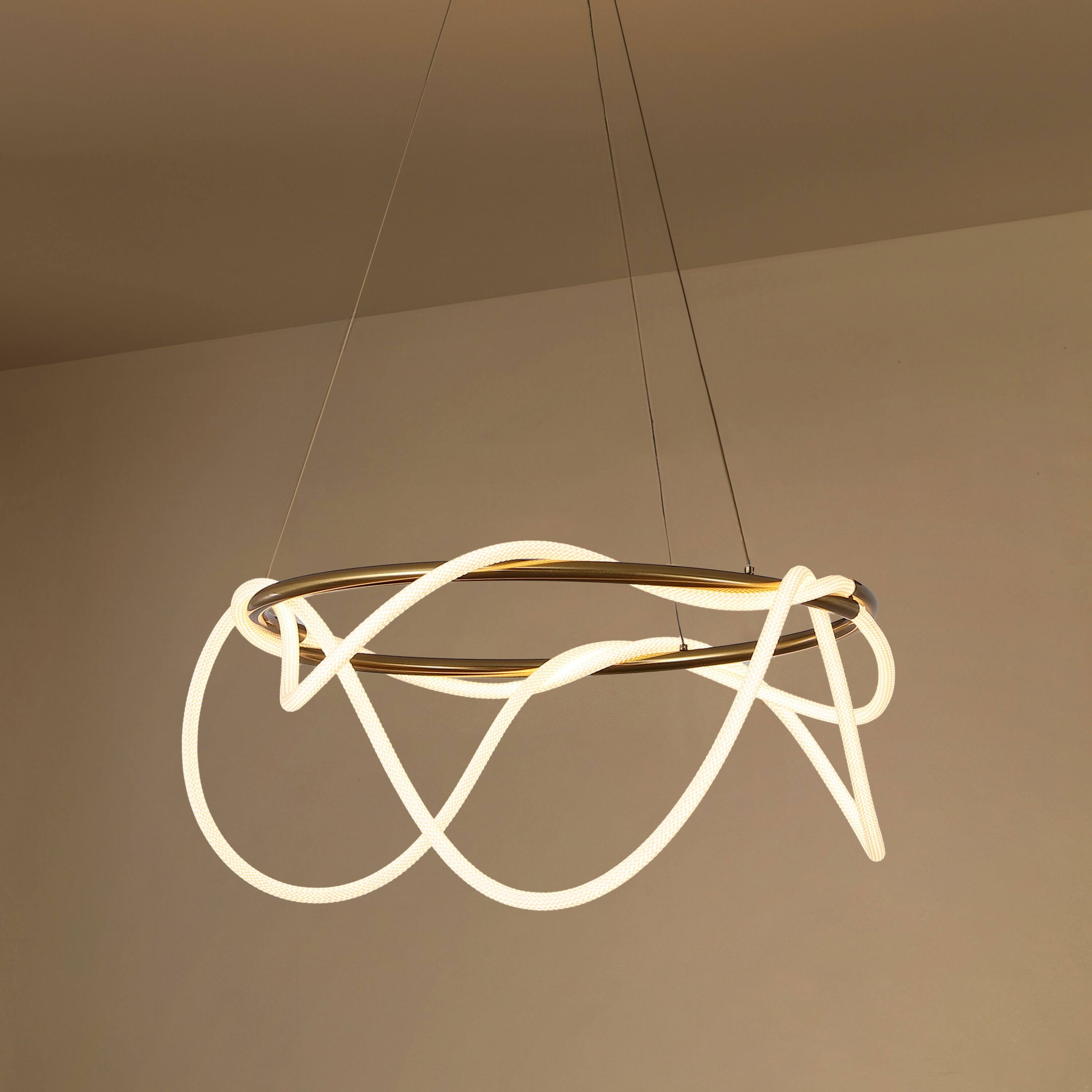 Alt View 1. Jonathan Y - Lisette 25" Contemporary Minimalist 360 Adjustable Silicone Rope Dimmable Integrated LED Chandelier, Brass Gold - Brass Gold.