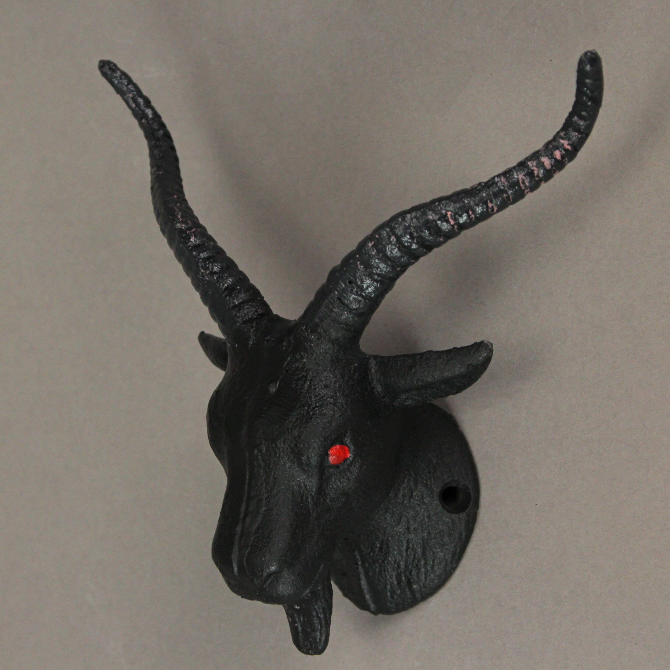 Alt View 4. Zeckos - Set of 2 Black Cast Iron Baphomet Wall Hooks -  6 inch Coat and Towel Racks - Black.