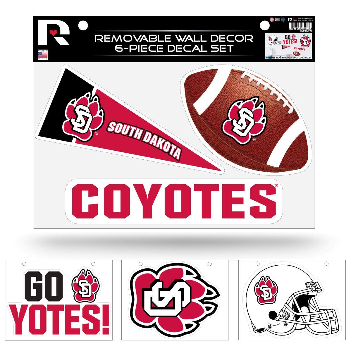 Rico Industries - South Dakota Coyotes Set of 6 Removable Wall Decal Stickers - Multi