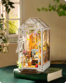 Robotime - Rolife DIY Book Nook Kit Garden House, DIY Miniature Booknook Kit 3D Creative Decorative Bookend Bookshelf Insert - Brown