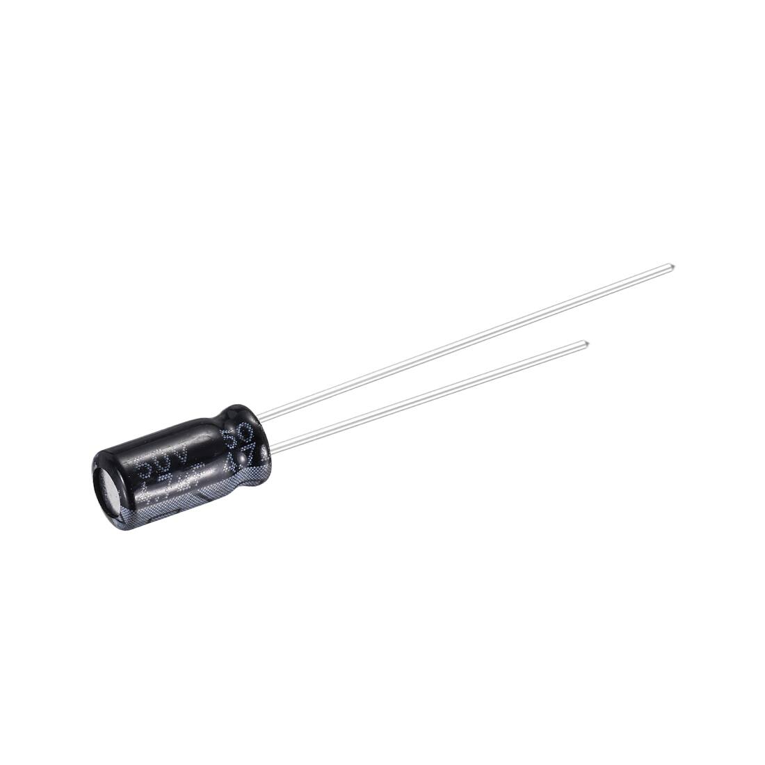 Alt View 2. Unique Bargains - 4.7uF 50V 4x7mm Electrolytic Capacitor, Radial Leads Aluminum, 50pcs, 105C High Temp for TVs, LCD Monitor, VCD - Black.