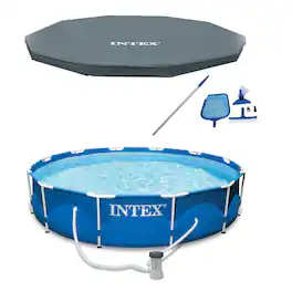 Intex - Metal Frame Above Ground Pool, Filter, Cover, & Maintenance Kit - Blue