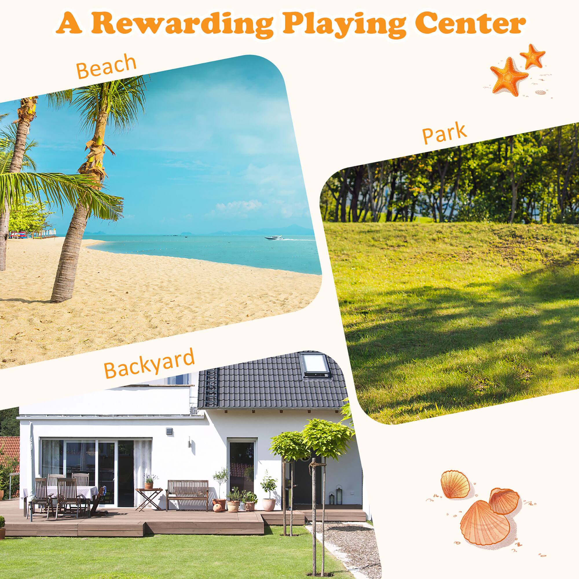 A Rewarding Playing Center

Beach

Park

Backyard