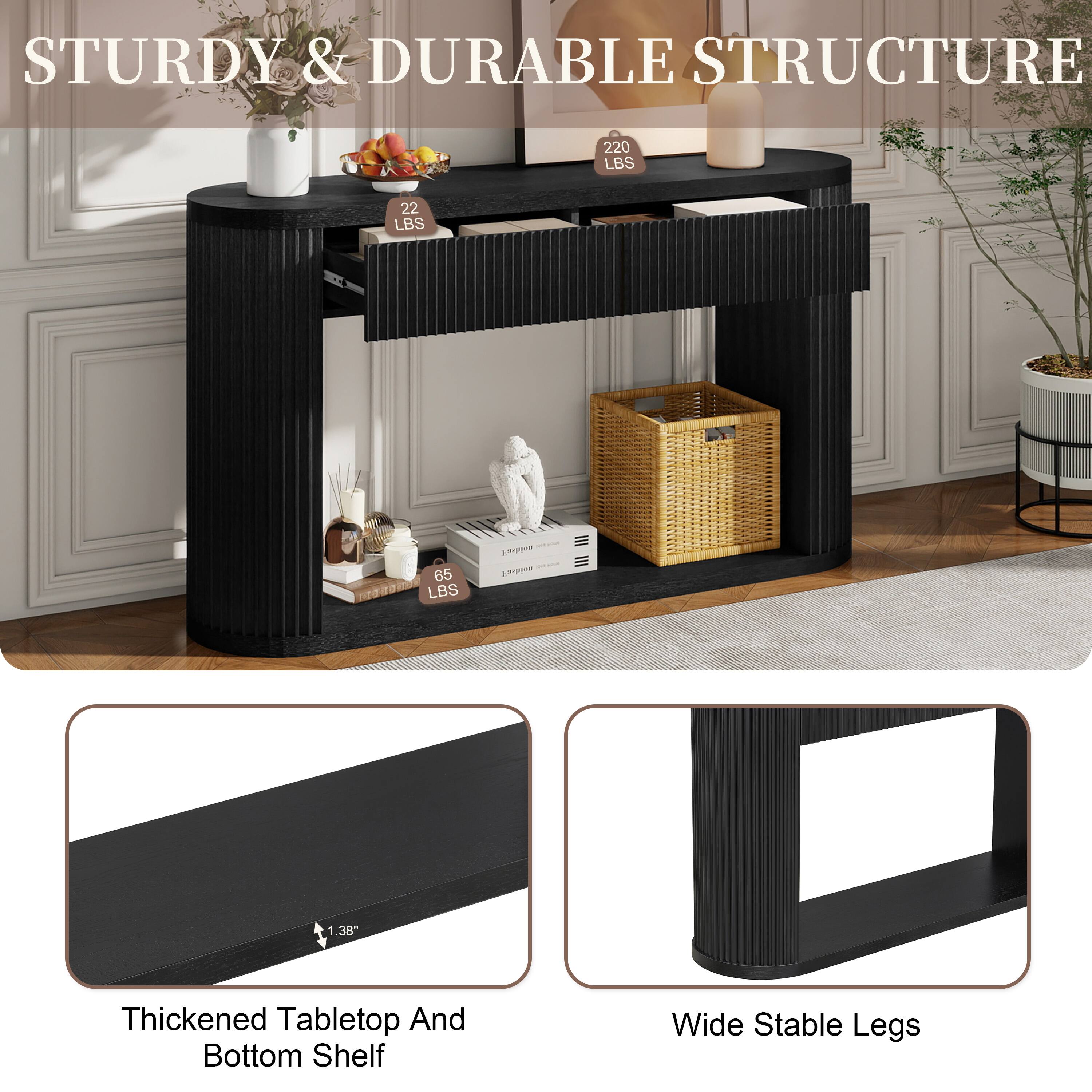 STURDY & DURABLE STRUCTURE

220 LBS
22 LBS
65 LBS

1.38" Thickened Tabletop And Bottom Shelf
Wide Stable Legs
