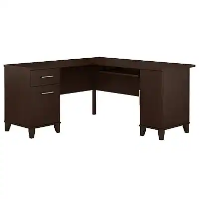 Front. Bush Furniture - 60"W L Shaped Desk with Storage(WC81830K) - Mocha Cherry.