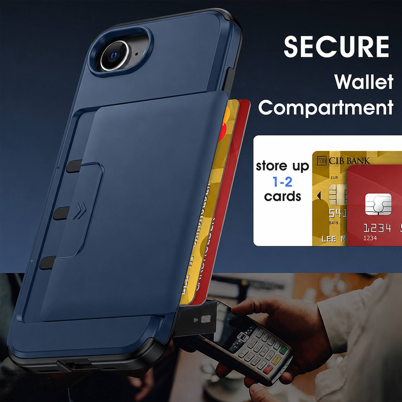 SECURE Wallet Compartment  
store up 1-2 cards  
CIB BANK EUR  
5419 1234  
LEE M 1234