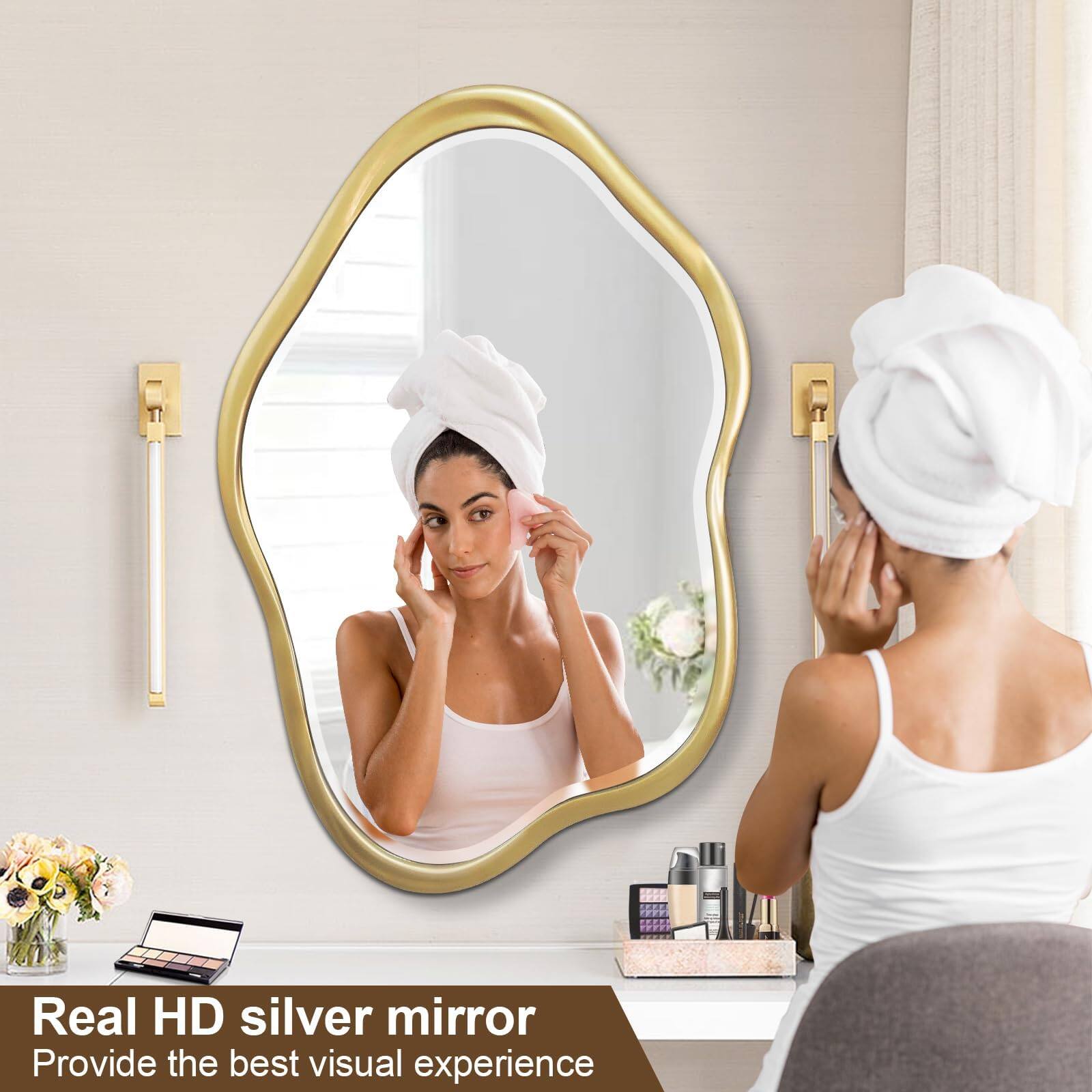 TECH SAFARI Irregular Wall Mirror Asymmetrical Bathroom Vanity Framed ...