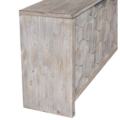 Back. LUCKY ONE - Freestanding Farmhouse Accent Cabinet with 4 Doors Adjustable Shelves for Living Room Entryway - Natural Wood Wash.