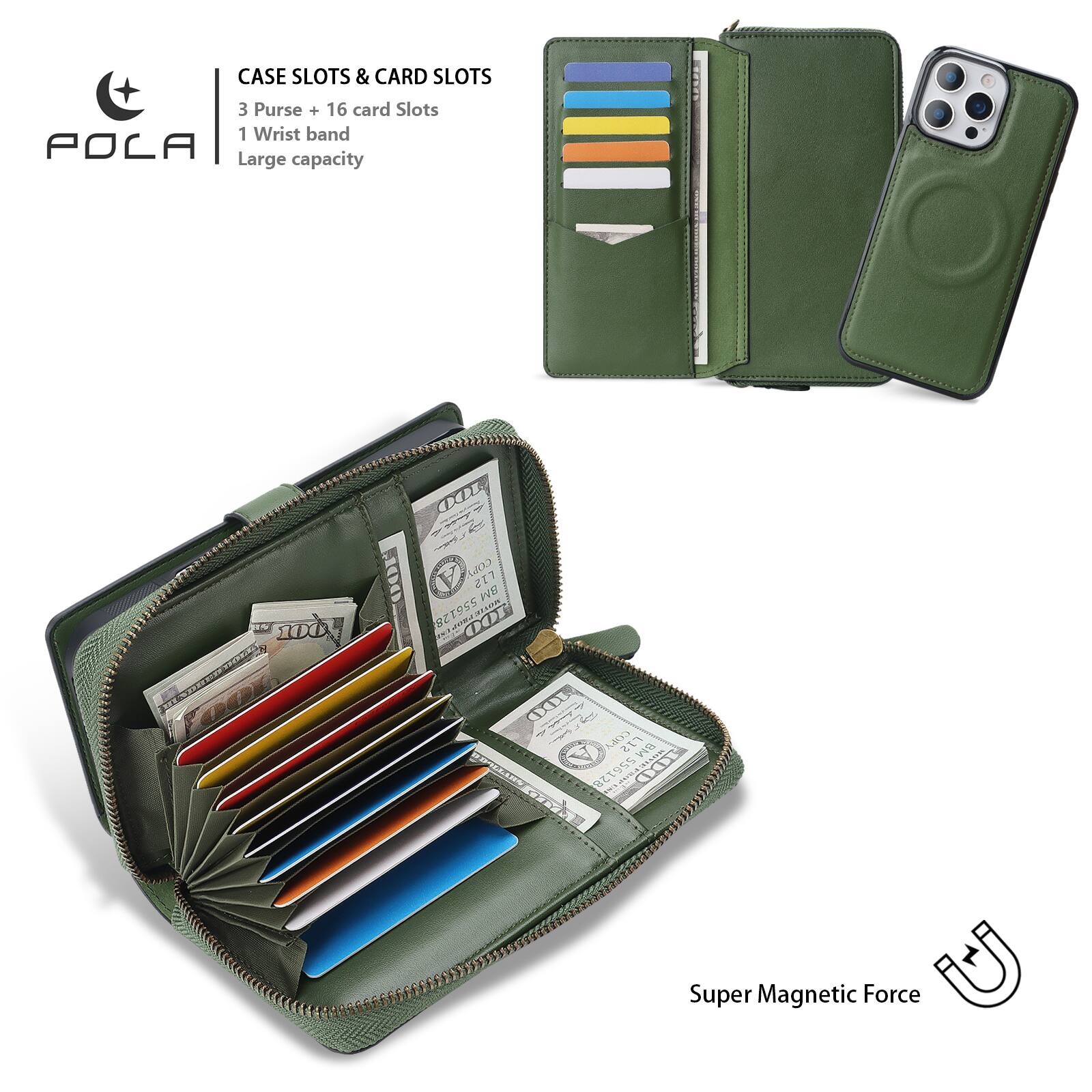 CASE SLOTS & CARD SLOTS  
3 Purse + 16 card Slots  
1 Wrist band  
POLA Large capacity  

100  
100 100  L12 BM 556128 100 100  COPY L12 BM DOULLARS 556128  SKEY'S  
1999  

Super Magnetic Force