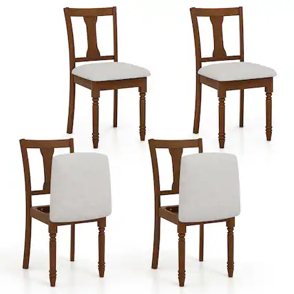 Front. Gymax - Gymax Set of 4 Upholstered Wooden Dining Chair w/ Seat Storage Space Brown - Brown + Light Gray.