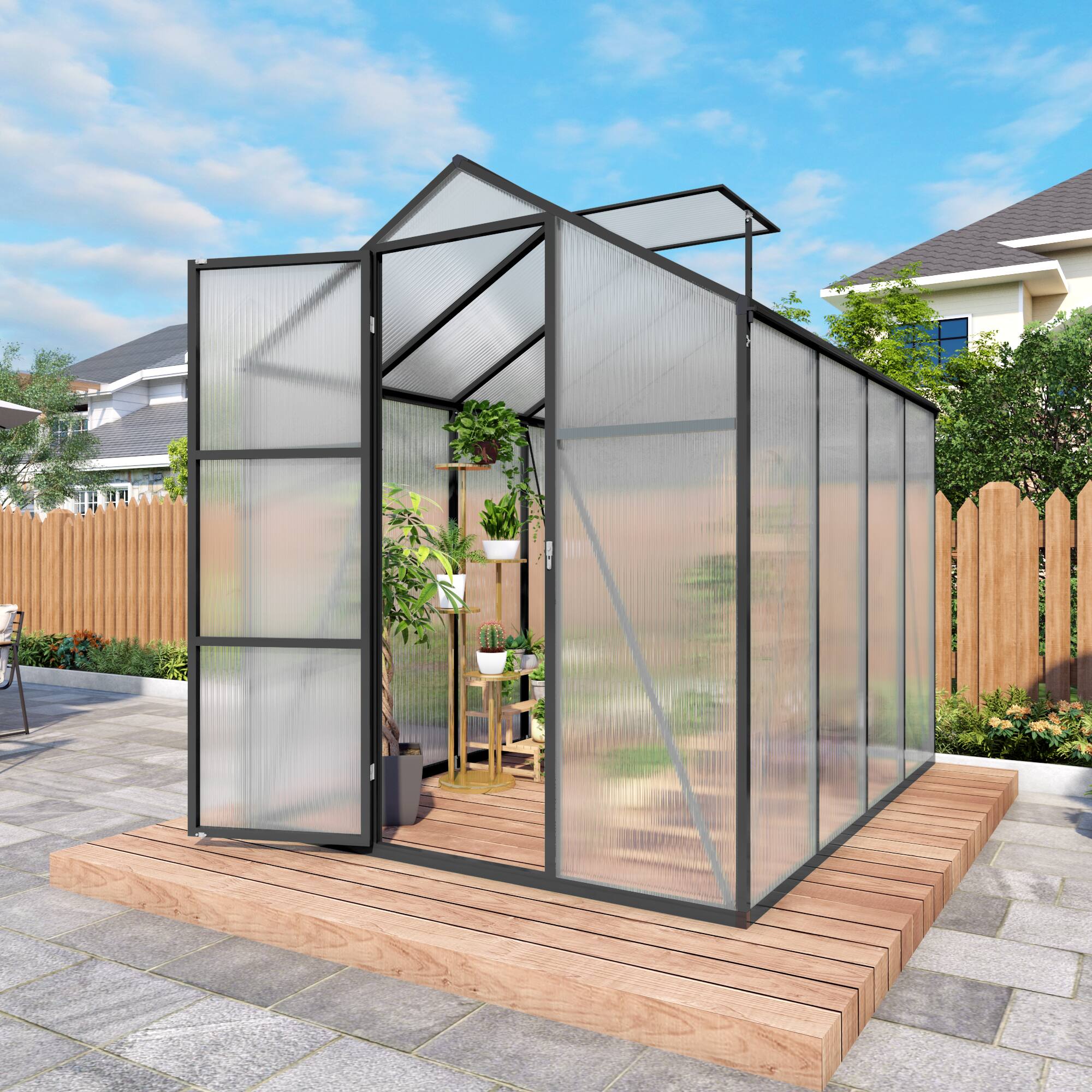 Angle. Mondawe - 6x8 FT Polycarbonate Greenhouse with Raised Base and Anchor Aluminum, Gain Height Windproof Aluminum - Black.