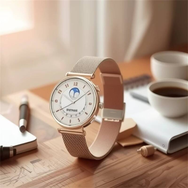 Alt View 5. SKRAN - Smartwatch with Fitness Tracking - Sleep Monitoring, Heart Rate, Blood Pressure and Blood Oxygen Monitoring, Steel Strip - Gold.