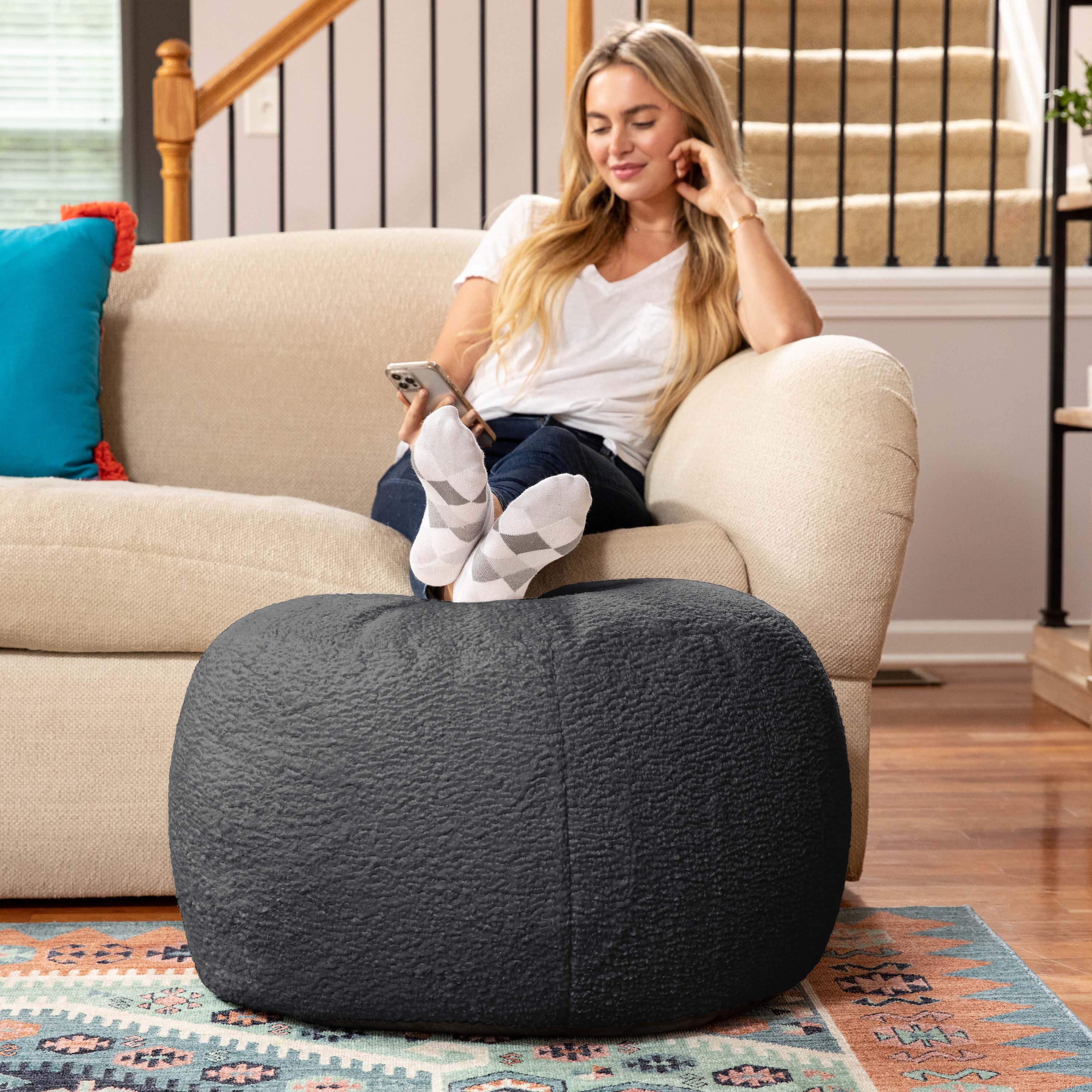 Alt View 3. Jaxx - Jaxx Ellis Ottoman Shearling Faux-Lamb Plush Pouf for Modern Interior Design, Large, Black - Black.
