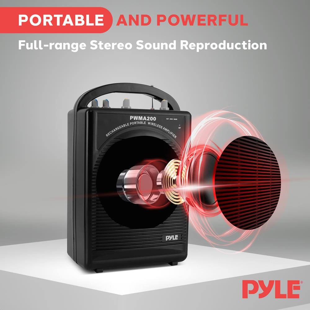 PORTABLE AND POWERFUL
Full-range Stereo Sound Reproduction
PWMA200
RECHARGEABLE PORTABLE WIRELESS AMPLIFIER
PYLE