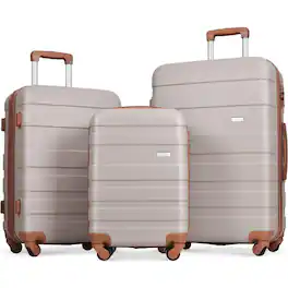 BreeBe - ABS Hardshell 3 Piece Luggage Set with TSA Lock, Lightweight Durable Suitcase 20'' 24'' 28'' Spinner Wheels - Light Brown
