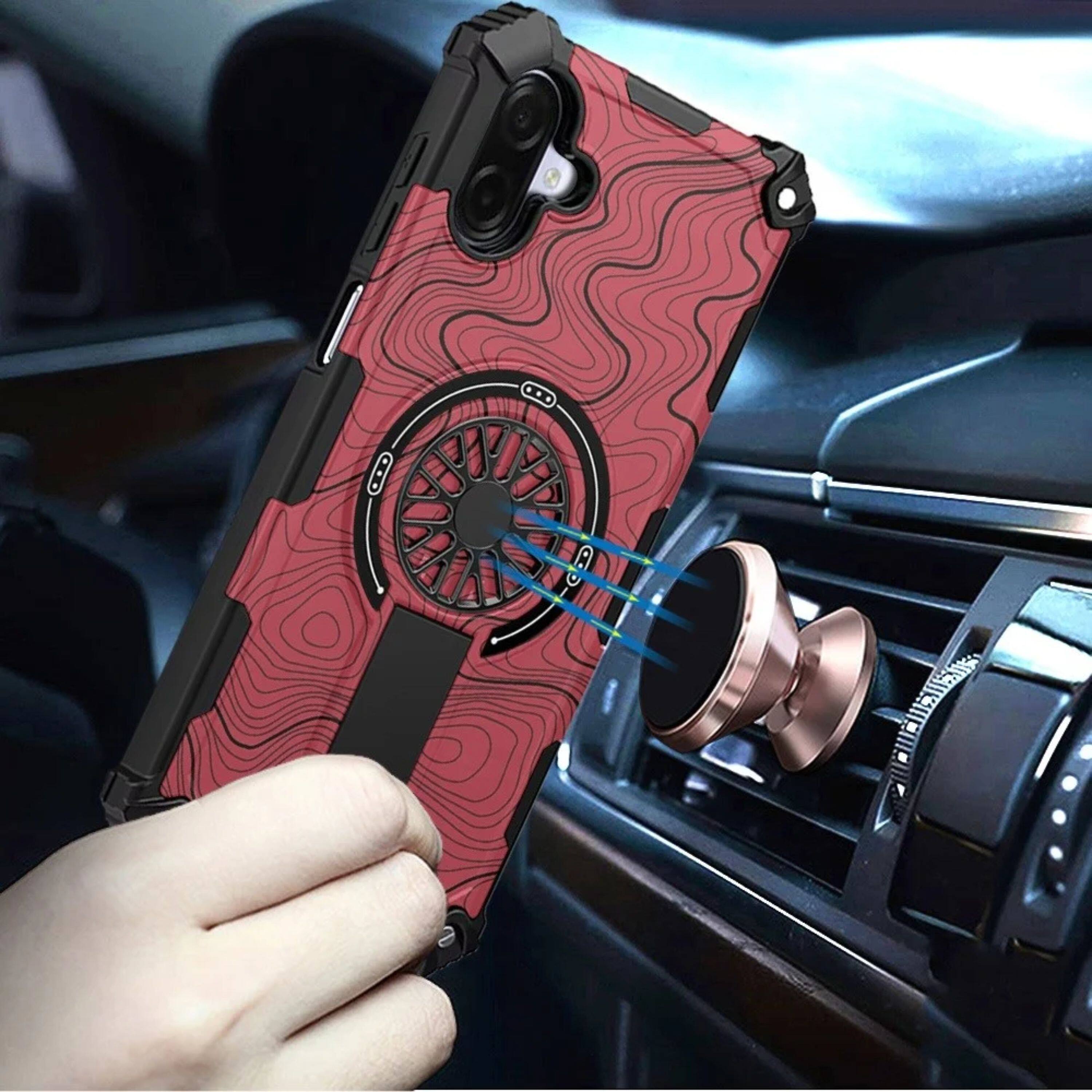 Left. Kitcheniva - Shockproof Rugged Magnetic Circle Stand Phone Case With Tempered Glass For Samsung Galaxy A07 - Multicolor.