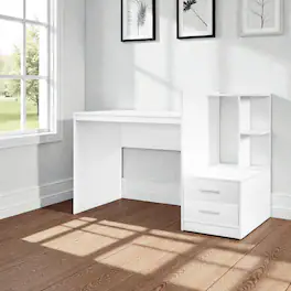 Hivvago - Compact Work Desk with Storage Drawers and Bookshelf Organizer - White
