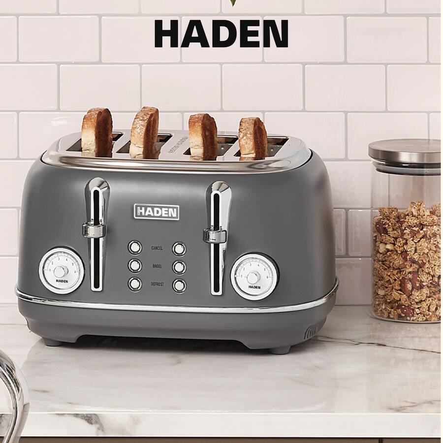 First Toaser Haden Chelsea Stainless Steel 4 Slice Toaster, Extra Wide Slots Grey ...