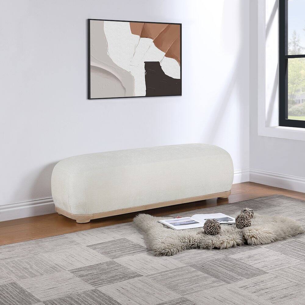 Alt View 1. Meridian Furniture - Calum Cream Chenille Fabric Bench - Beige.