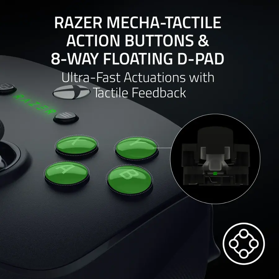 RAZER MECHA-TACTILE ACTION BUTTONS & 8-WAY FLOATING D-PAD Ultra-Fast Actuations with Tactile Feedback
