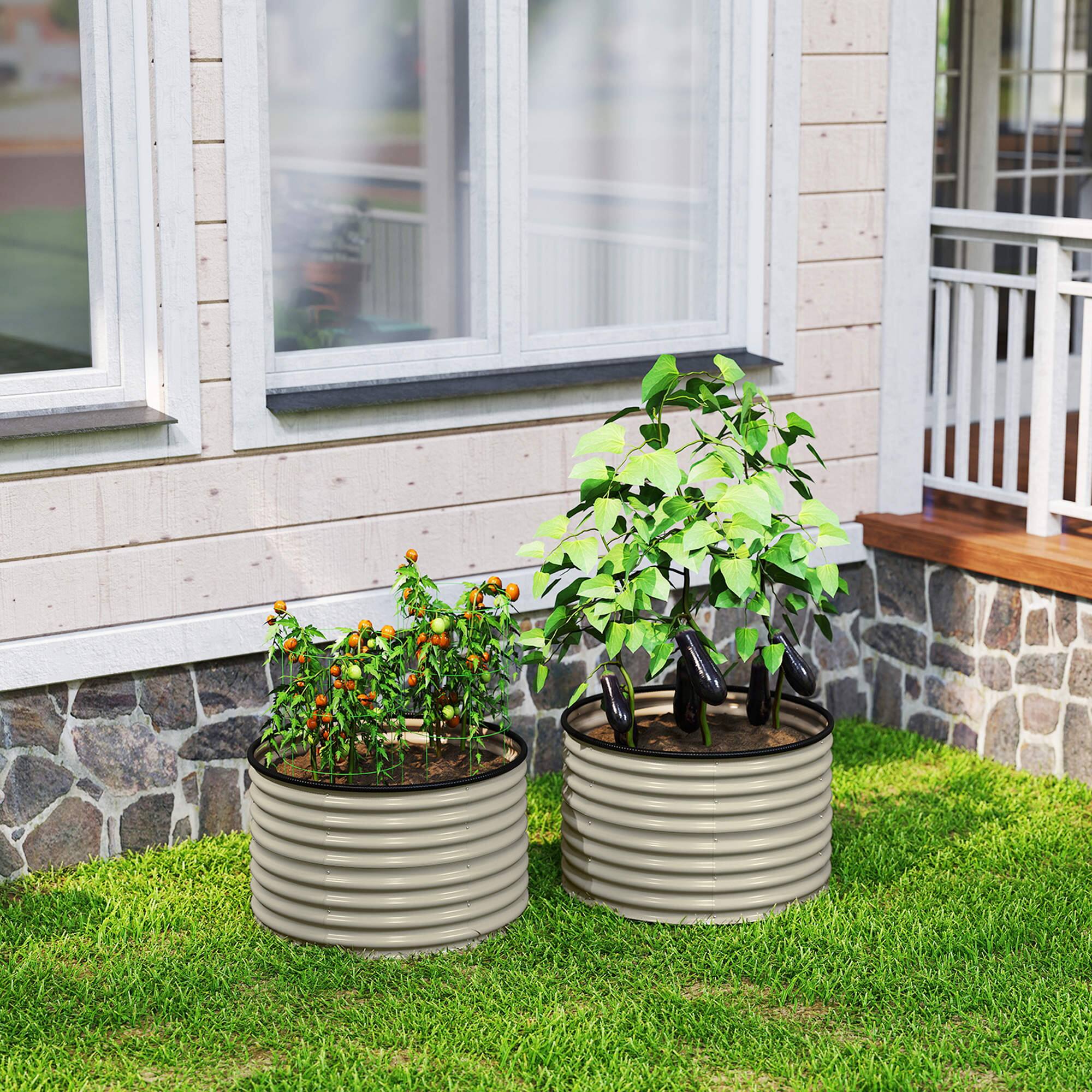 Alt View 7. Outsunny - Galvanized Raised Garden Bed Set of 2, Planters for Outdoor Plants with Safety Edging - Cream White.