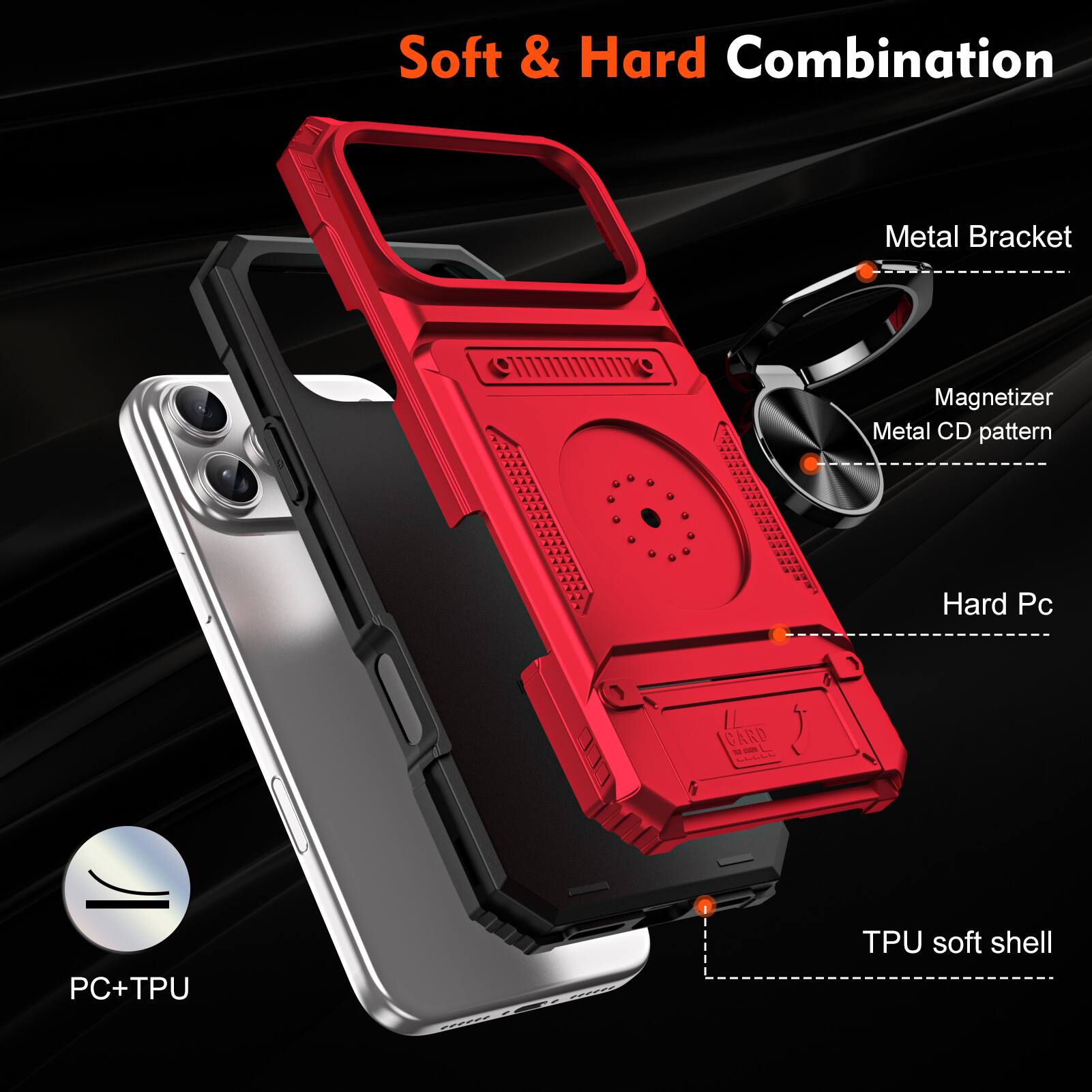 Soft & Hard Combination Metal Bracket Magnetizer Metal CD pattern Hard Pc GARD - - PC+TPU TPU soft shell