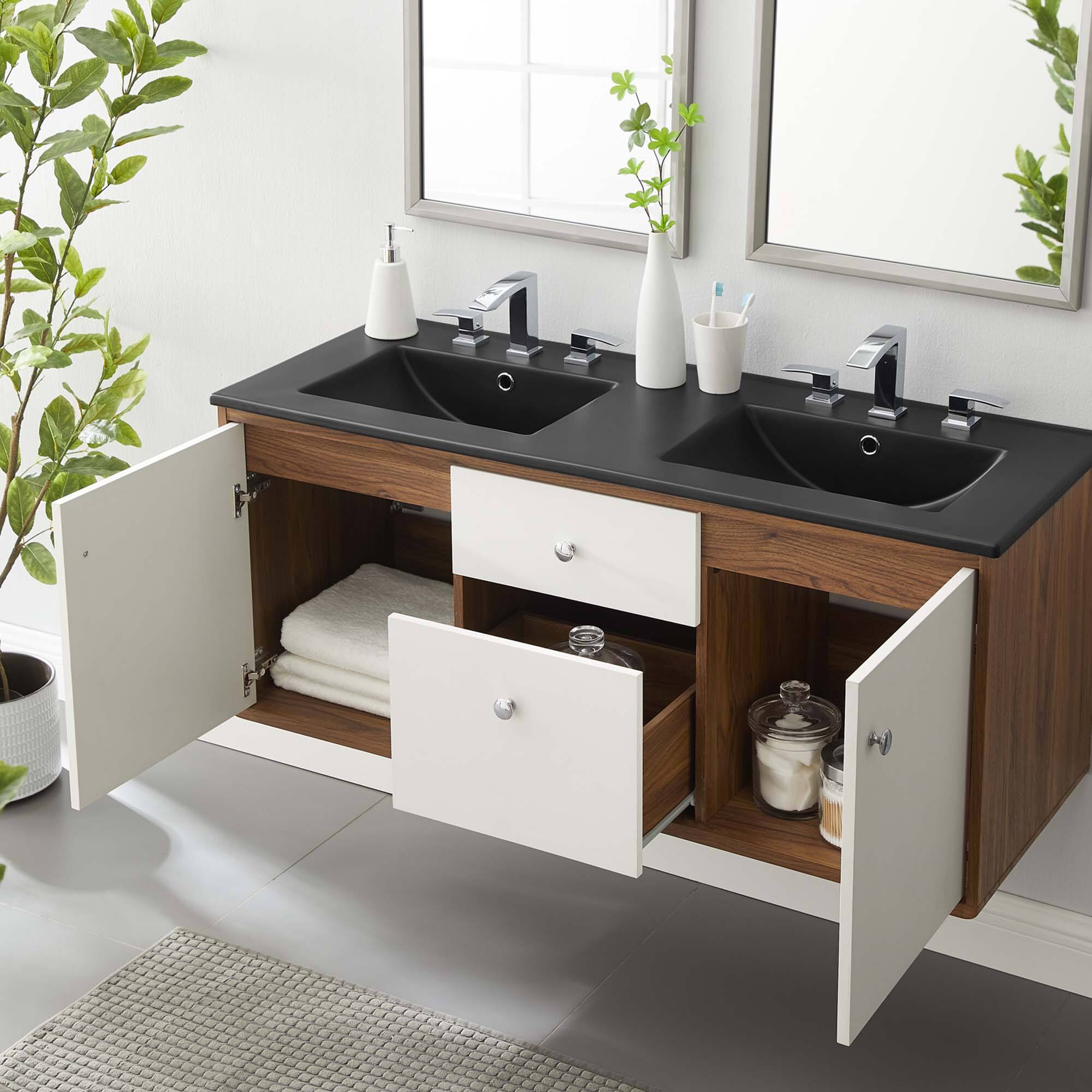 Back. Modway - Transmit Wall-Mount Bathroom Vanity Basin Included - Walnut Black.