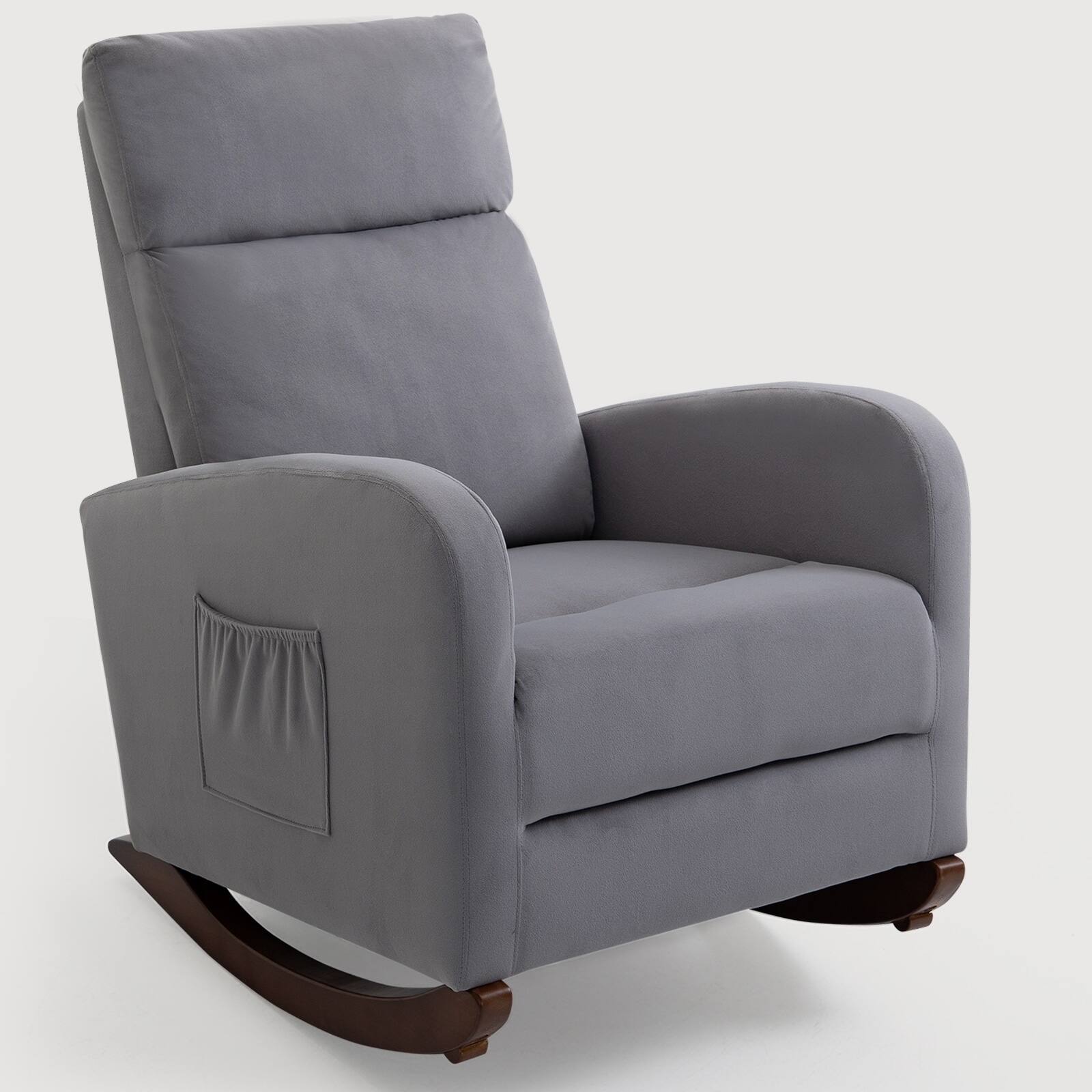 Alt View 5. U-HOMY - Mid Century Velvet Rocking Chair with High Back – Upholstered Glider Armchair for Nursery or Living Room - Gray.