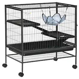Pawhut - Small Animal Cage with Wheels, Rat, Syrian Hamster, Chinchillas with Bottom Storage Shelf, Removable Tray, Ramp