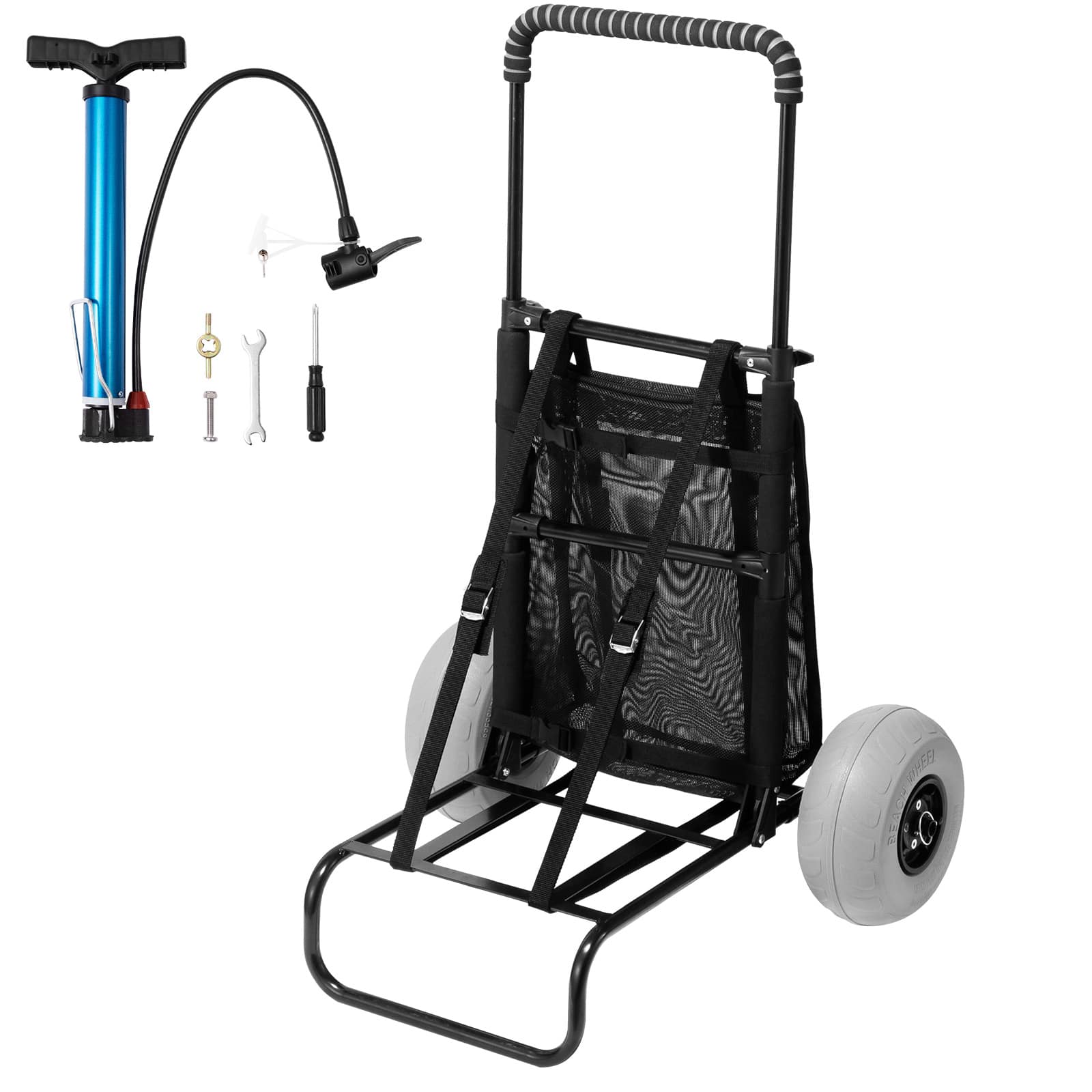 VEVOR - Beach Dolly with Big Wheels for Sand, 20.1" x 14.6" Cargo Deck, w/ 9" Balloon Wheels - Black,Grey