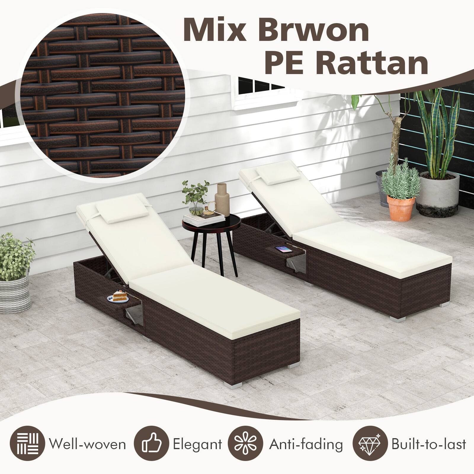 Mix Brown PE Rattan  
Well-woven  
Elegant  
Anti-fading  
Built-to-last