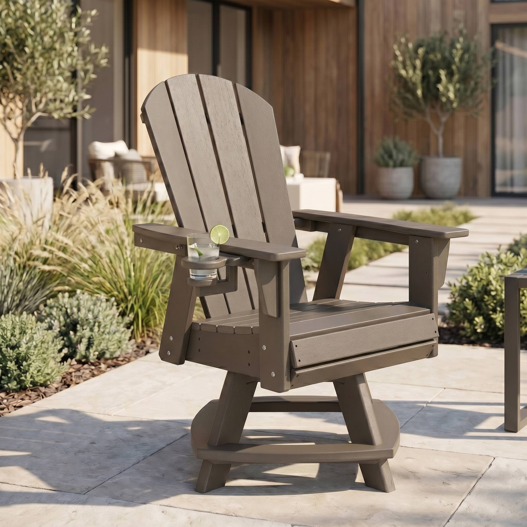 Angle. WestinTrends - WestinTrends Malibu Outdoor HDPE Swivel Adirondack Patio Dining Chair With Cup Holder - Weathered Wood.