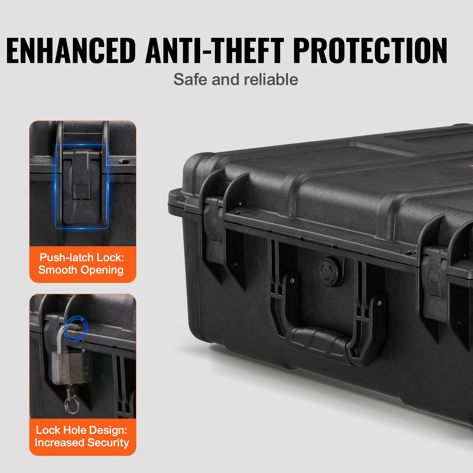 ENHANCED ANTI-THEFT PROTECTION  
Safe and reliable  

Push-latch Lock: Smooth Opening  

Lock Hole Design: Increased Security