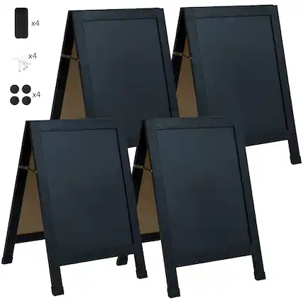 Front. Sunnydaze - 30" x 20" A-Frame Chalkboard with Chalk and Eraser - 4pk - Black.