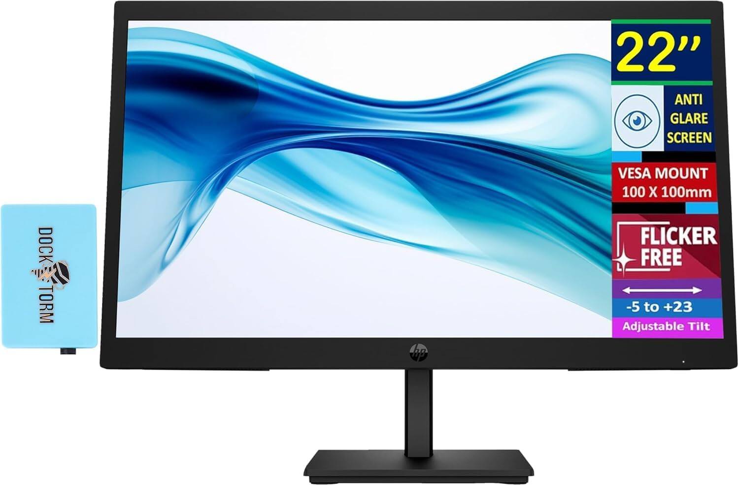 HP - Series 3 Pro 22" FHD VA Monitor, Anti-Glare, Flicker Free, VESA Mount, HDMI, VGA & DKZ Hub, (9U5A2AA#ABA) - Black