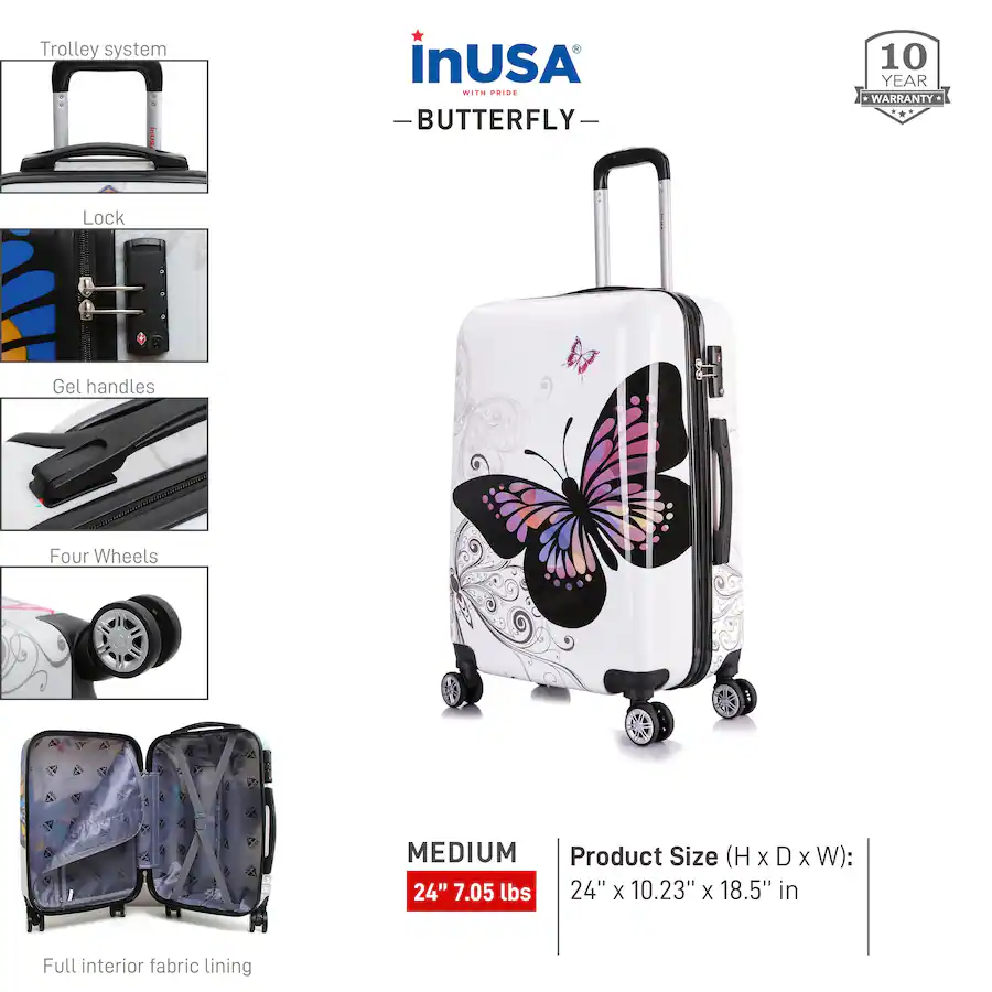 InUSA Prints lightweight hardside Spinner Luggage 24" BUTTERFLY - Best Buy