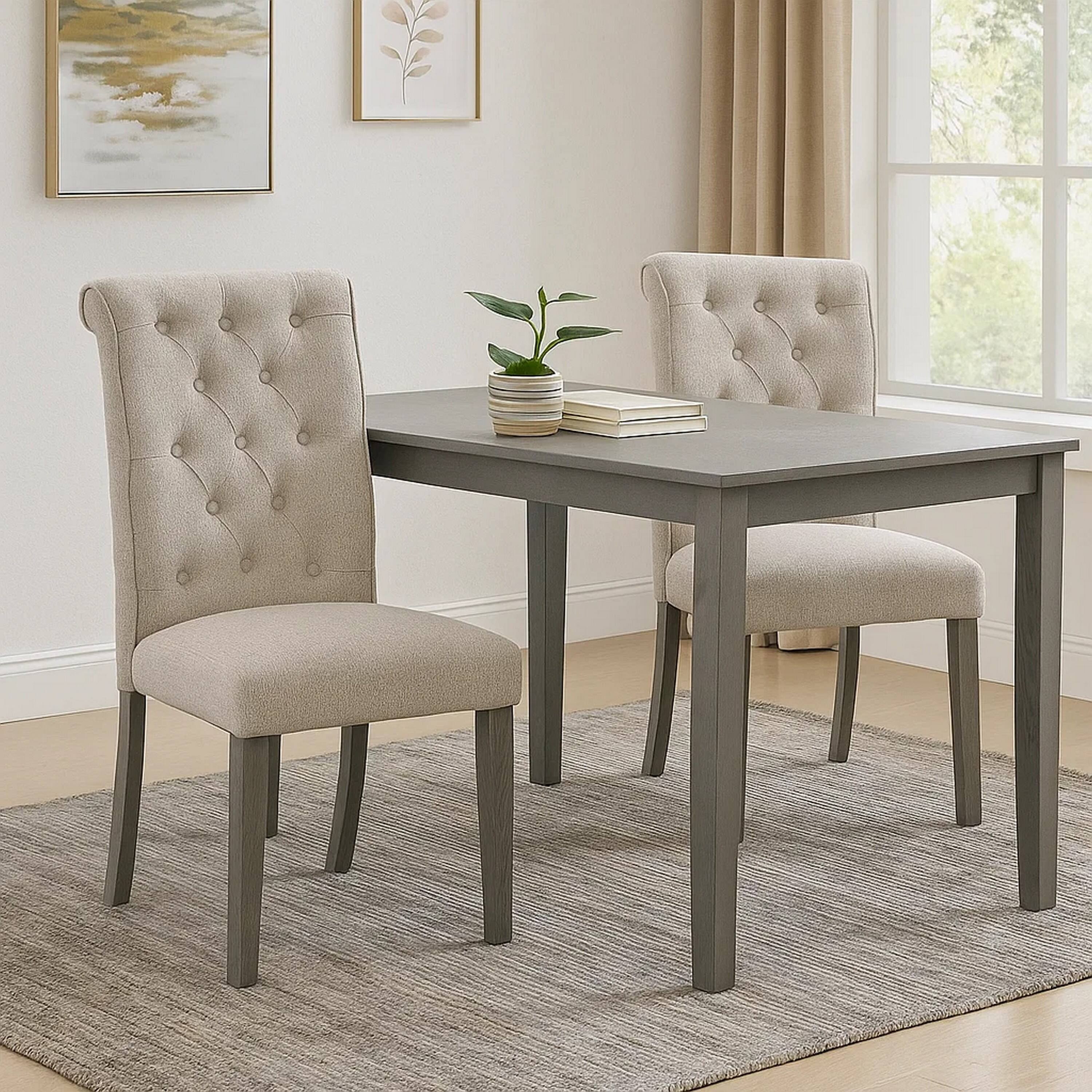 Alt View 5. Manhattan Lane - Side Chair with Button Tufted Backrest, Set of 2 - Beige.