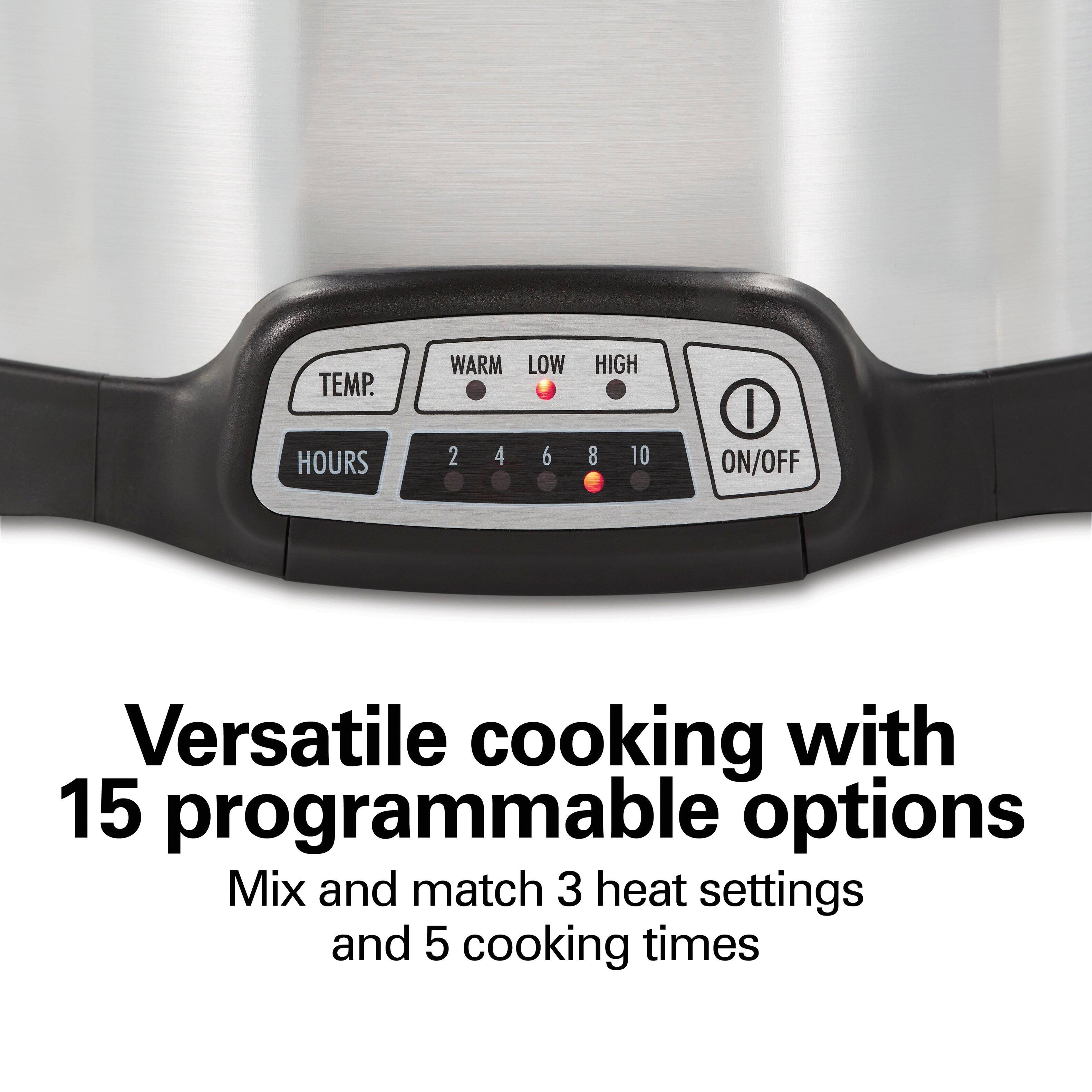 TEMP. HOURS WARM LOW 2 4 6 HIGH 8 10 I ON/OFF

Versatile cooking with 15 programmable options

Mix and match 3 heat settings and 5 cooking times