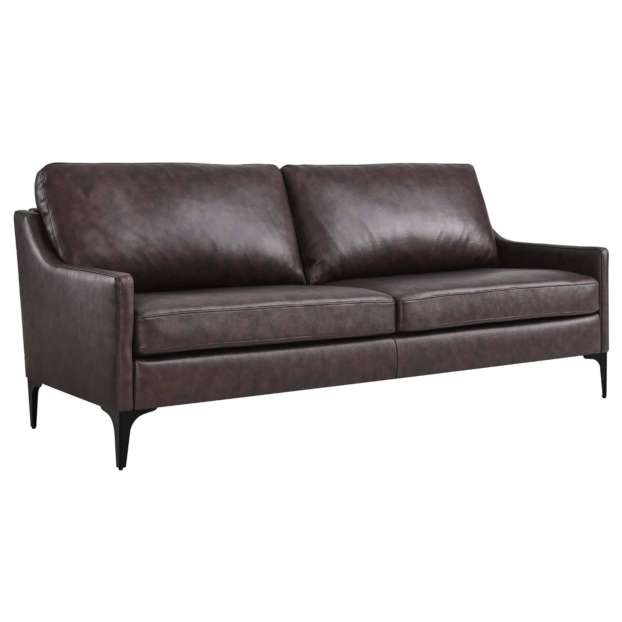 Angle. Modway - Corland Leather Sofa by Modway - Brown.