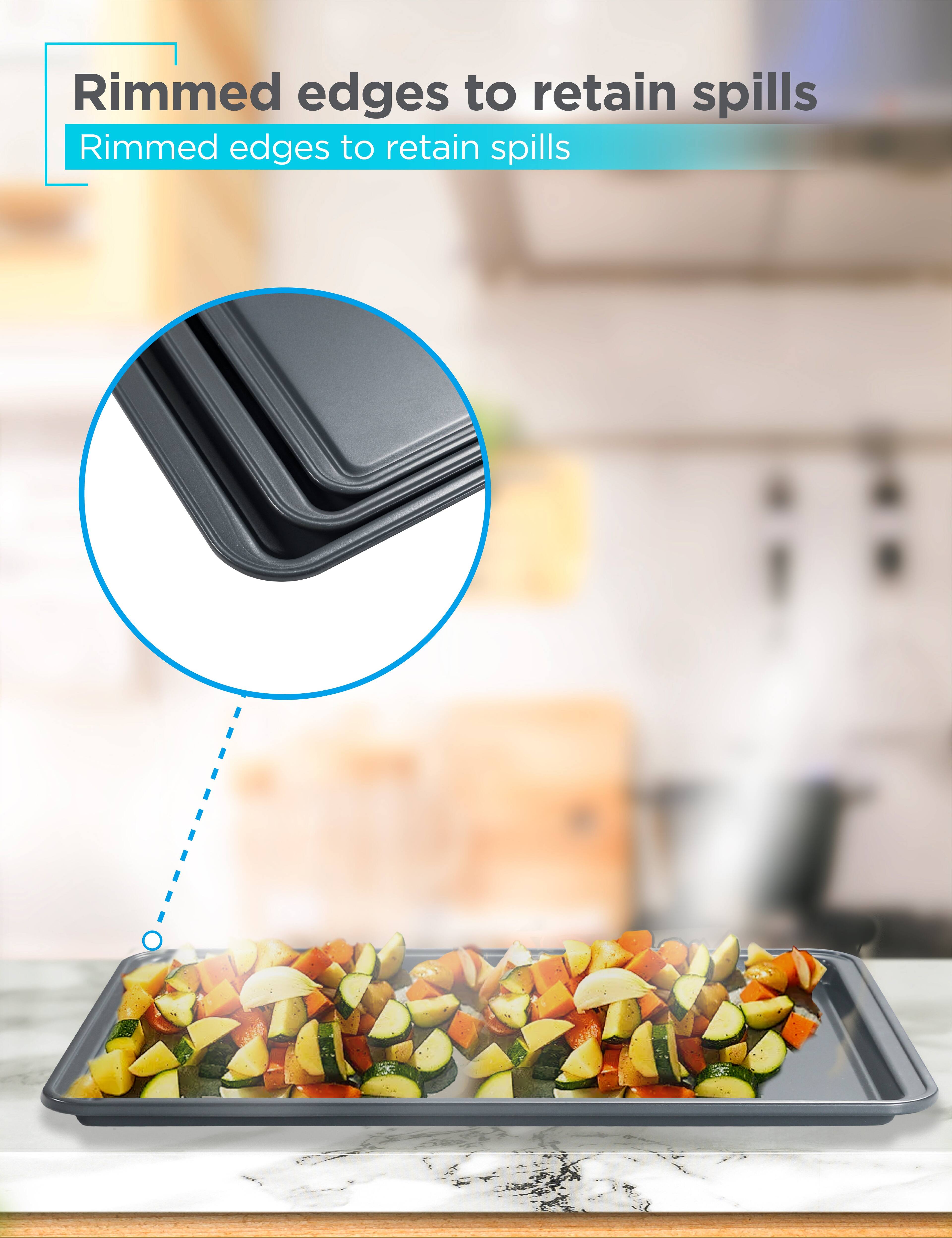Black+Decker - 3-Piece Carbon Steel Baking Sheet Set, Includes 13”, 15”, 17” Cookie Sheets for Baking - Black - Thumbnail 5