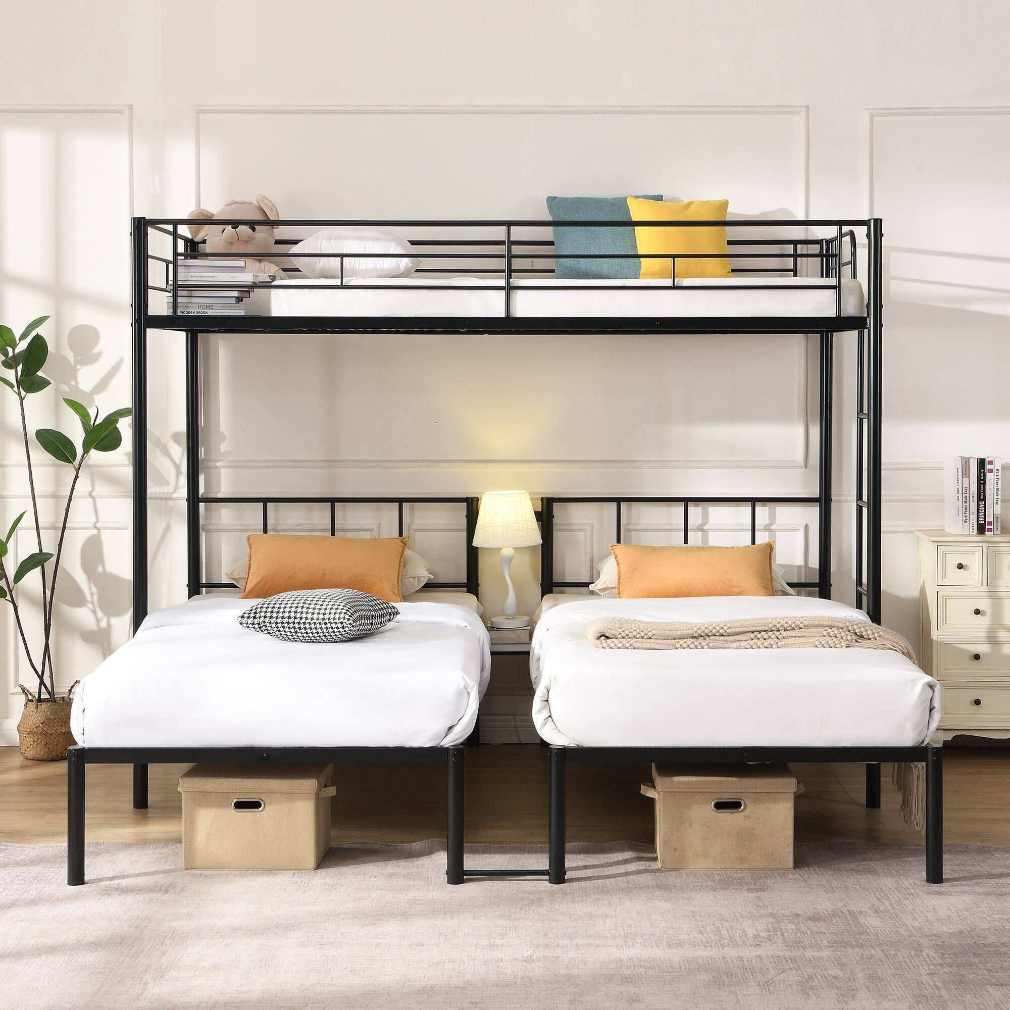 Alt View 2. Boyel Living - Twin Over Twin Over Twin Metal Triple Bunk Bed with Vertical Ladder and Safety Rails - Black.