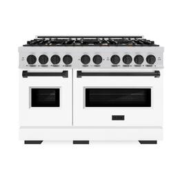 ZLINE - Autograph 48" Classic Gas Range with 8 Burners and Black Accents (CGRZ-WM-48-MB) - Satin Steel/White
