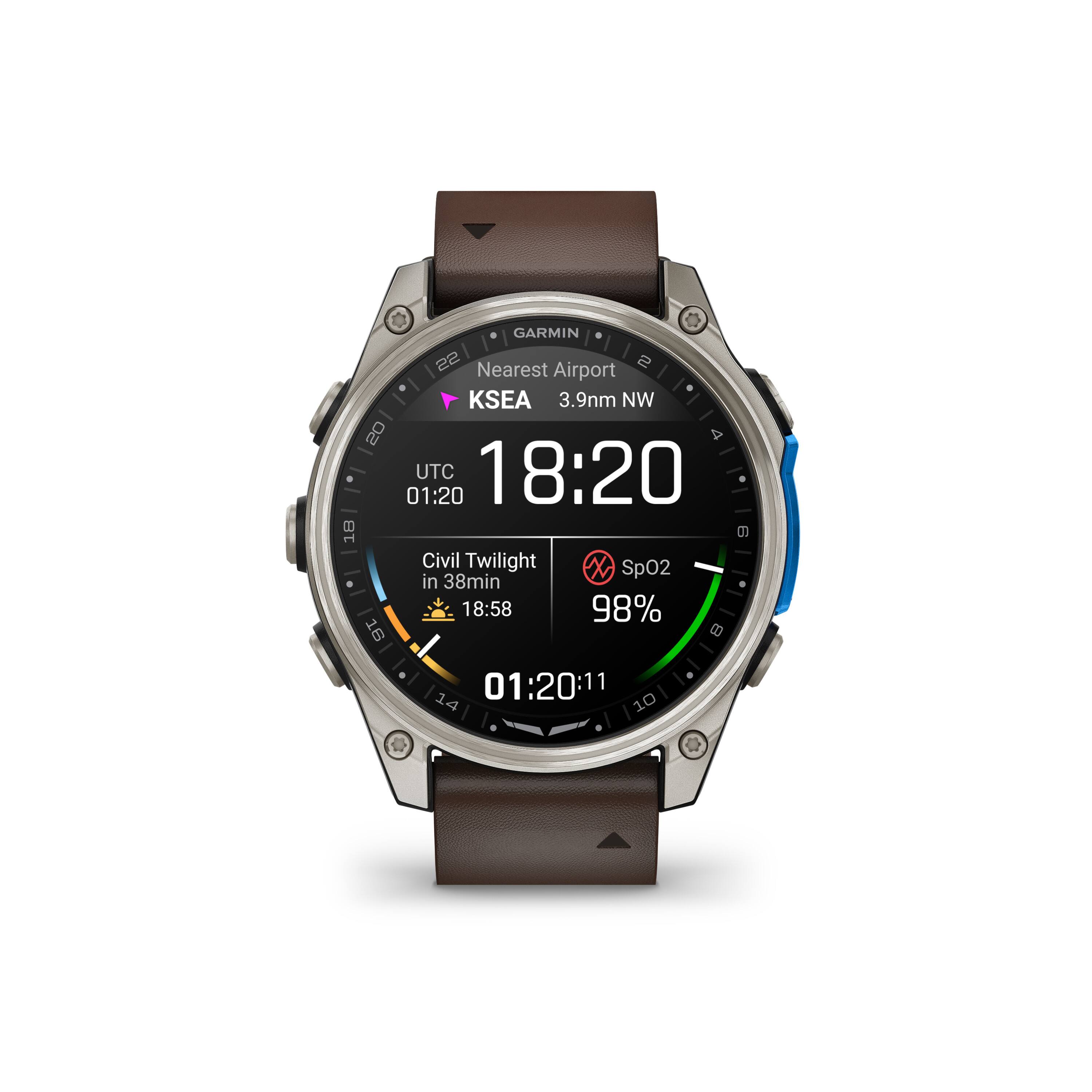 GARMIN 22  
Nearest Airport: KSEA 3.9nm NW  
UTC 18:20  
Civil Twilight in 38min  
18:58  
SpO2 98%  
01:20:11  
14 10