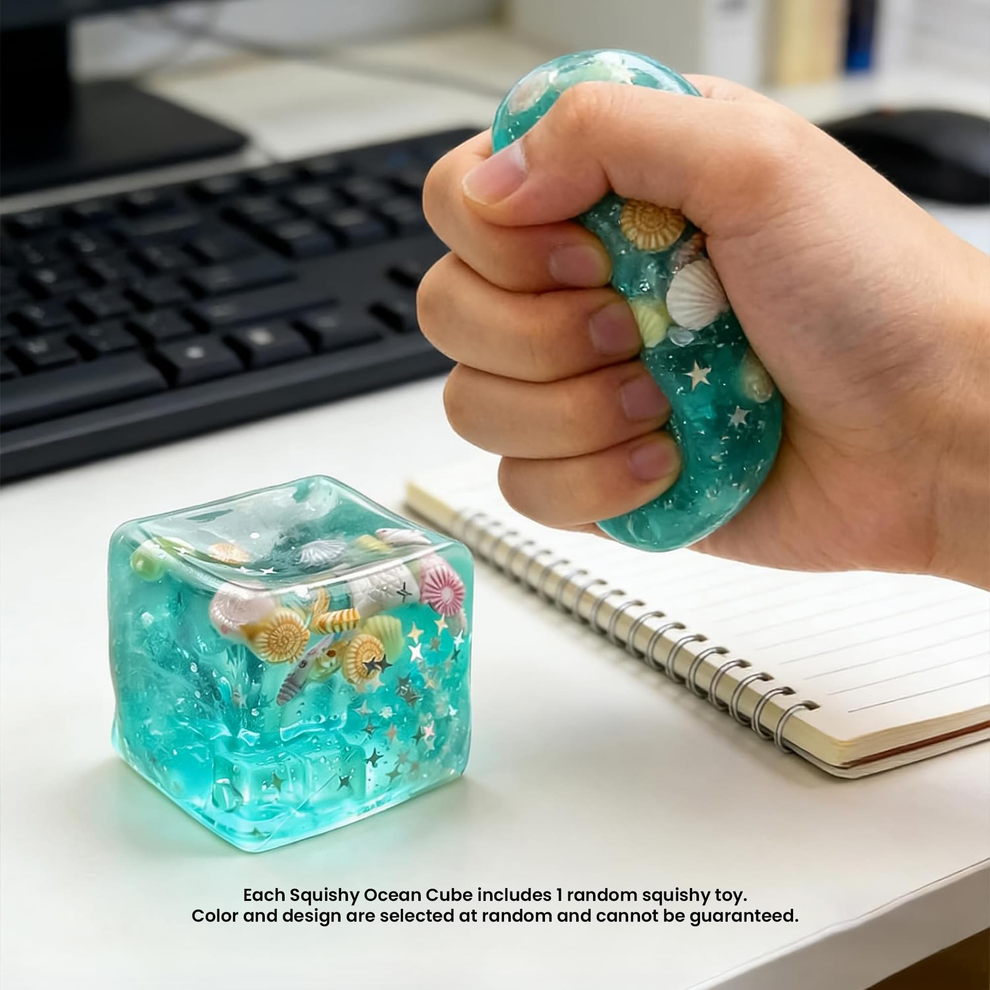 Each Squishy Ocean Cube includes 1 random squishy toy. Color and design are selected at random and cannot be guaranteed.