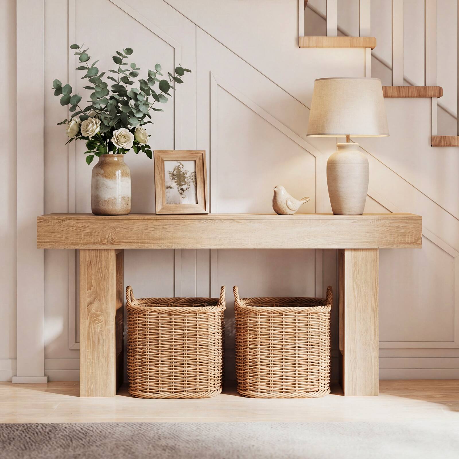 Alt View 3. Costway - Costway Long Console Table, Farmhouse Entryway Table with Storage, Wooden Sofa Table - Natural.