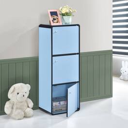 Kings Brand Furniture - Dothan Wood 3-Cubed Closed Bookcase - Storage Shelf Organizer Bookshelf - Blue