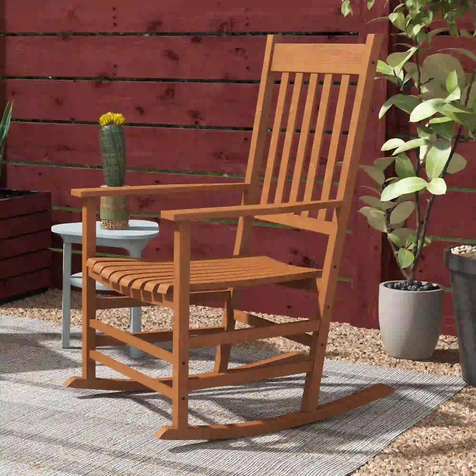 Alt View 2. Resenkos - Resenkos 2-Piece Patio Rocker Set, Smooth Armrest, High-Back Wooden Chairs, Perfect for Garden, Balcony, Porch, Teak - Teak.