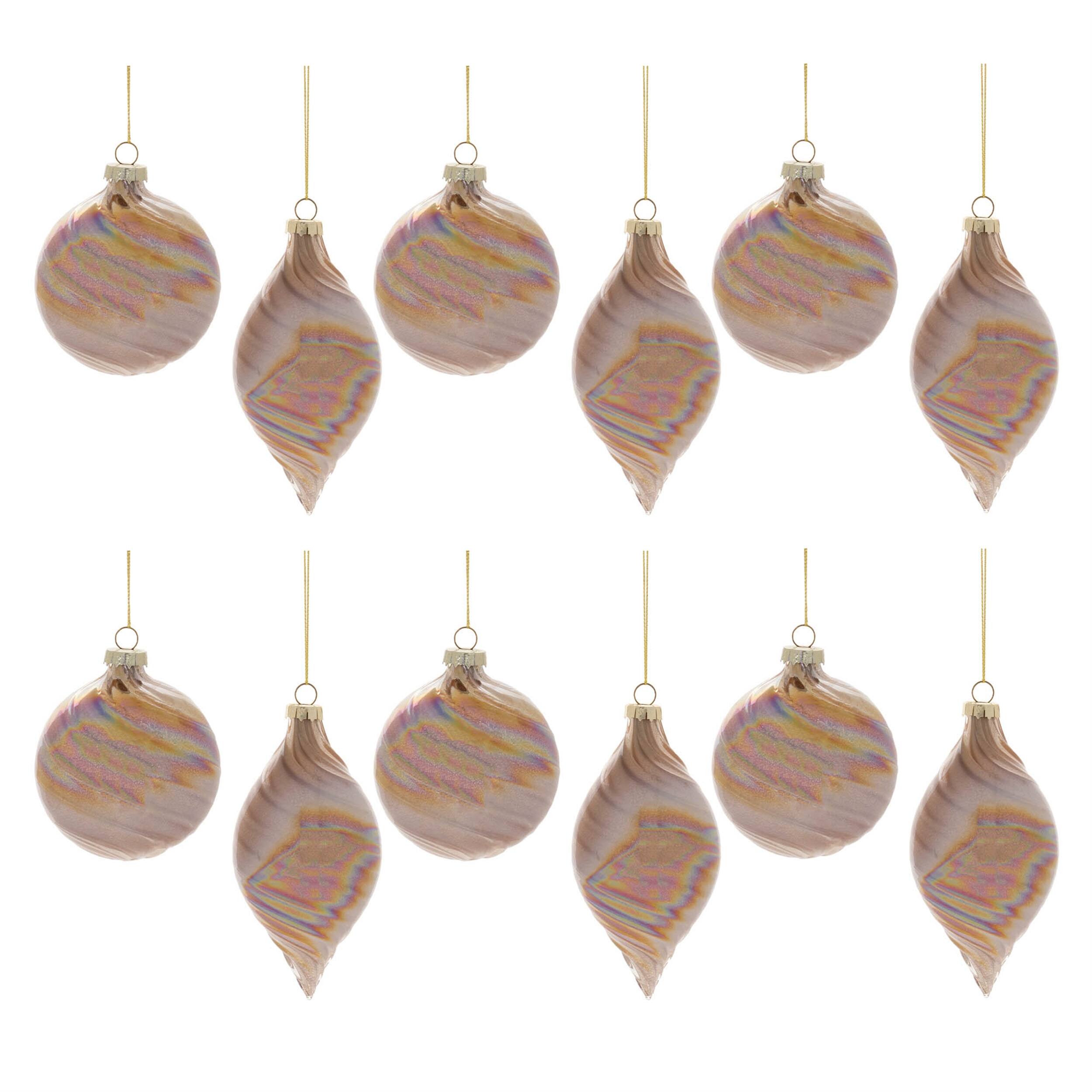 Alt View 3. BreeBe - Iridescent Swirl Glass Ornament (Set of 12) - Gold.