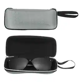 Unique Bargains - 2pcs Sunglasses Soft Case Hexagonal Hard Shell Zipper Holder with Lanyard for Travel - Gray
